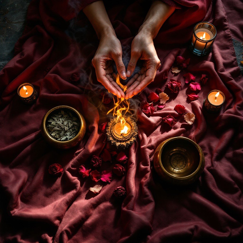 A sacred ritual moment captured in candlelight
