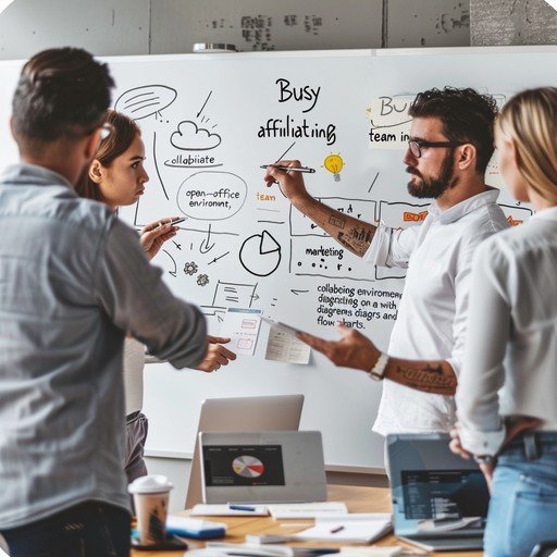 Team working through a business strategy together